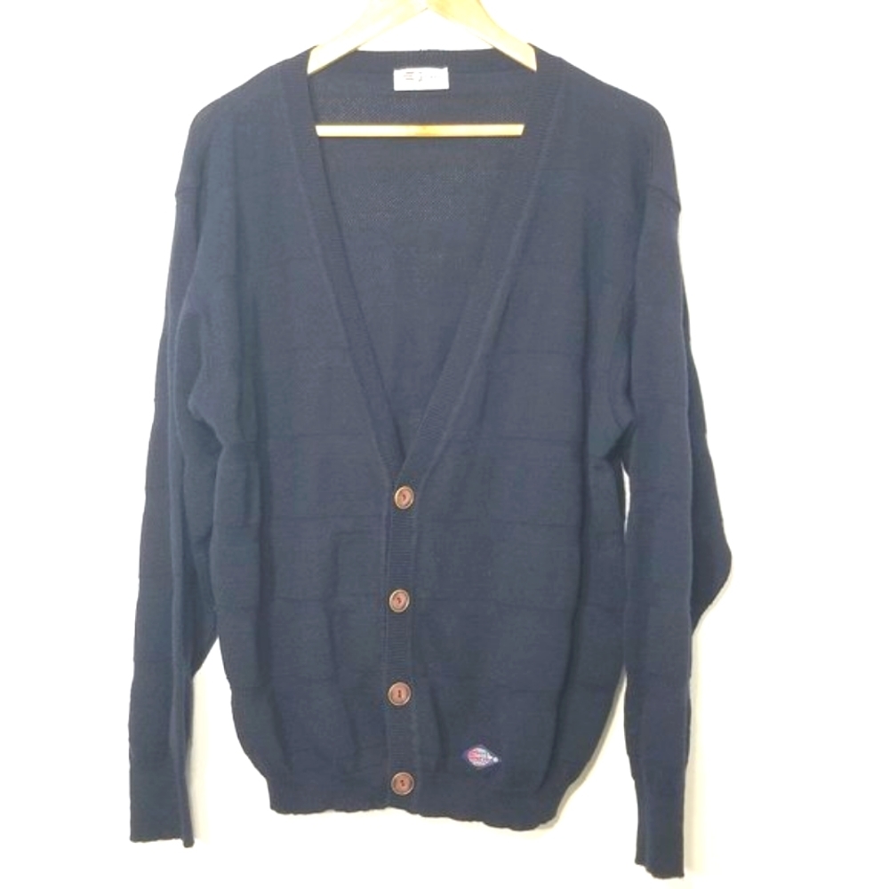 Vintage Giuliano Tricot Navy Grandpa Wool Blend Knit Cozy Cardigan Made In Italy